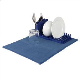 6 Bulk Michael Graves Design 3 Section Plastic  Dish Drying Rack With Super Absorbent Microfiber Mat, Indigo