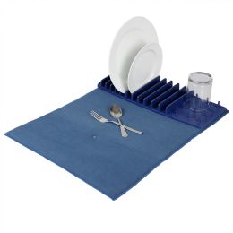 6 Bulk Michael Graves Design 11 Slot Plastic Dish Drying Rack With Super Absorbent Mat, Indigo