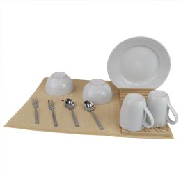 12 Bulk Home Basics Low Profile Easy To Store Foldable Plastic Dish Drying Rack With Super Absorbent Micro Fiber Drying Mat, Ivory