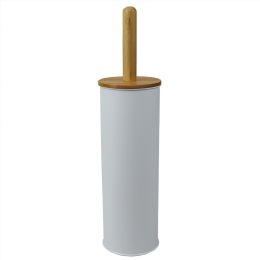 12 Bulk Home Basics Steel  Hideaway Toilet Brush Holder With Bamboo Top, White