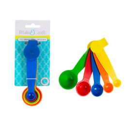 48 Bulk Measuring Spoons 5pc Multicolor Plastic/kitchen Tie On Card