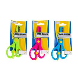 48 Bulk Scissors Student Safety 5.12inl 3ast Colors Tie On Card Pink/blue/green