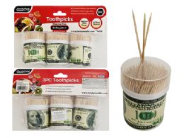96 Bulk 3-Piece Toothpicks Us Dollar Design 2 Inches Dia X 2.6 Inches H