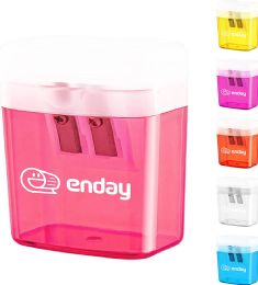 20 Bulk 2-Hole Rectangular Sharpener W/recycle Bin Enday, Pink