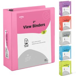 12 Bulk 2" SlanT-D Ring View Binder With 2 Pockets, Pink
