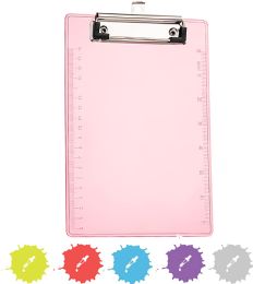 40 Bulk Memo Size Plastic Clipboard With Low Profile Clip, Pink