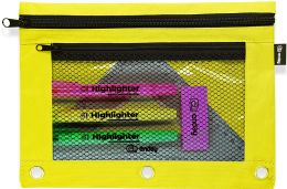 24 Bulk Double Zipper 3-Ring Pencil Pouch With Mesh Window, Red