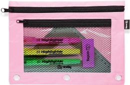 24 Bulk Double Zipper 3-Ring Pencil Pouch With Mesh Window, Purple