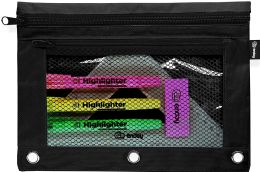 24 Bulk Double Zipper 3-Ring Pencil Pouch With Mesh Window, Pink