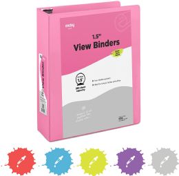 12 Bulk 1.5" O-Ring View Binder With 2-Pockets, Pink
