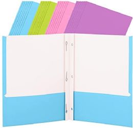 96 Bulk Paper 2-Pockets Poly Portfolio W/ 3 Prongs