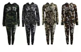 12 Bulk Women's Letter Print 2 Piece Outfits Long Sleeve Sweatshirt And Pants Set Tracksuit