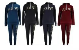 12 Bulk Women's Letter Print 2 Piece Outfits Long Sleeve Sweatshirt And Pants Set Tracksuit