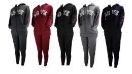 12 Bulk Women's Letter Print 2 Piece Outfits Long Sleeve Sweatshirt And Pants Set Tracksuit