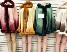 12 Bulk Faux Fur Poncho Coat Oversize Cloak Open Front Full Wrap Shawl