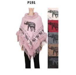 12 Bulk Women's Elephant Pullover Sweaters, Oversized Turtleneck Sweaters Poncho, High Neck Loose Shawl Wrap