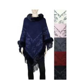 12 Bulk Women's Faux Fur Pullover Sweaters, Oversized Poncho Loose Shawl Wrap