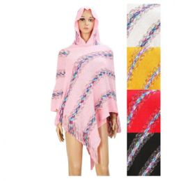 12 Bulk Women's Knitted Shawl Poncho With Fringed Capelet Striped Sweater Pullover Cape