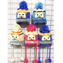 48 Bulk Kids Hat With Bear Beanie Earflap Cap For Cold Weather