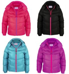 12 Bulk Girl's Insulated Fleece Lined Puff Jackets With Detachable Hood