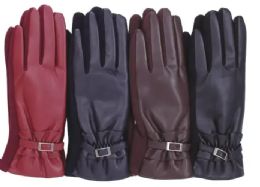 24 Bulk Women's Faux Leather Touch Screen Glove