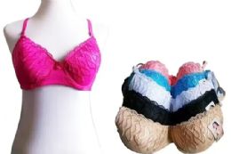24 Bulk Fashion Padded Bras Packed Assorted Colors With Adjustable Straps