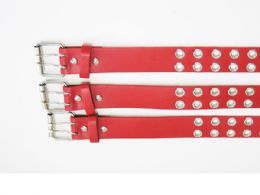 72 Bulk Red Double Hole Belt In Mixed Size