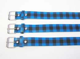 72 Bulk Checkers Belt In Blue In Mixed Size
