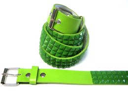36 Bulk Pyramid Studded Green And White Belts Assorted Size