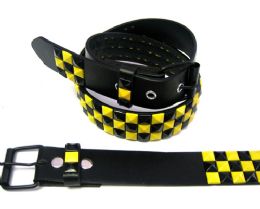 36 Bulk Pyramid Studded Yellow And Black Belts Assorted Size