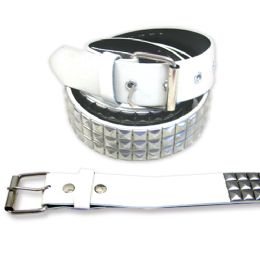 48 Bulk Pyramid Studded White And Silver Belt