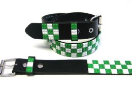 48 Bulk Pyramid Studded White And Green Belts