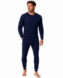 12 Bulk Yacht & Smith Mens Cotton Heavy Weight Waffle Texture Thermal Underwear Set Navy Size M