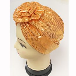 24 Bulk Womens Sequin Turban Flower Knot Bonnet