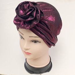 24 Bulk Women Turban Hat African Flower Knot Pre Tied Bonnet