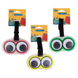 24 Bulk Luggage Tag 3ast Google Eye W/buckle Release 12pc Mdsg Stripheader/pbslv