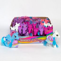 36 Bulk Lovely Pony Or Unicorn W/brush 5in 3 Clrs Ea 6ast In Pdq/ht Age 4+