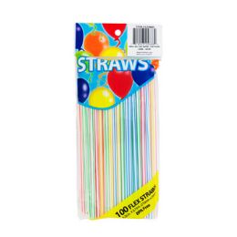 36 Bulk Straws 100ct Striped 5mm Dia Flexible 4clrs/prtd Pb Blue/green/red/yellow Bpa Free