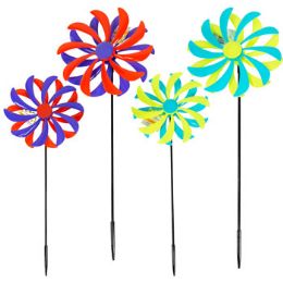 24 Bulk Pinwheel Flower 4ast Plastic Double Layer 8x19.5in/hangtag