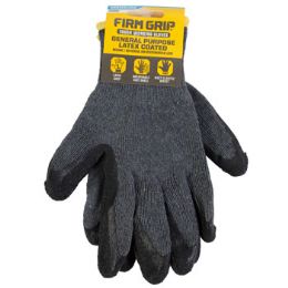48 Bulk Gloves Latex Coated Gray Medium Yellow Cuff Firm Grip 48pc Pdq