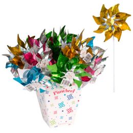 36 Bulk Pinwheel Plastic 16.75in 4ast Holographic Colors Ht/kd Display Yellow/pink/green/turqoiuse