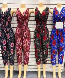 12 Bulk Women's V Neck Summer Jumpsuit Floral Print