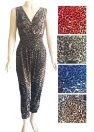 12 Bulk Women's V Neck Summer Jumpsuit Leopard Print