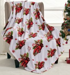 12 Bulk Elegant Comfort Velvet Touch Ultra Plush Christmas Holiday Printed Fleece Throw/blanket 50 X 60 Inch Rustic Red Truck