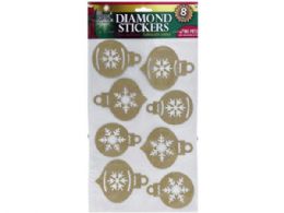 72 Bulk 8 Piece Dimond Holiday Sticker Ornaments In Gold