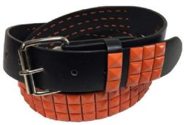 48 Bulk Orange Color 3 Row Studded Belt