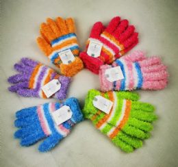 240 Bulk Feather Yarn Striped Gloves