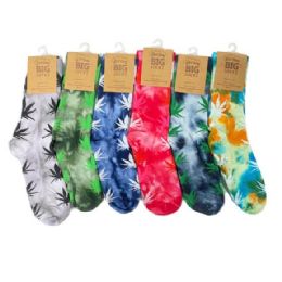 12 Bulk 1pr Crew Socks [tiE-Dye Marijuana] Unisex