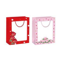 48 Bulk Valentine Printed Window Gift Bag - Medium Size