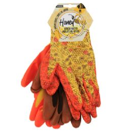 12 Bulk Gloves 3pk Honey Bee Nitrile Coated Medium